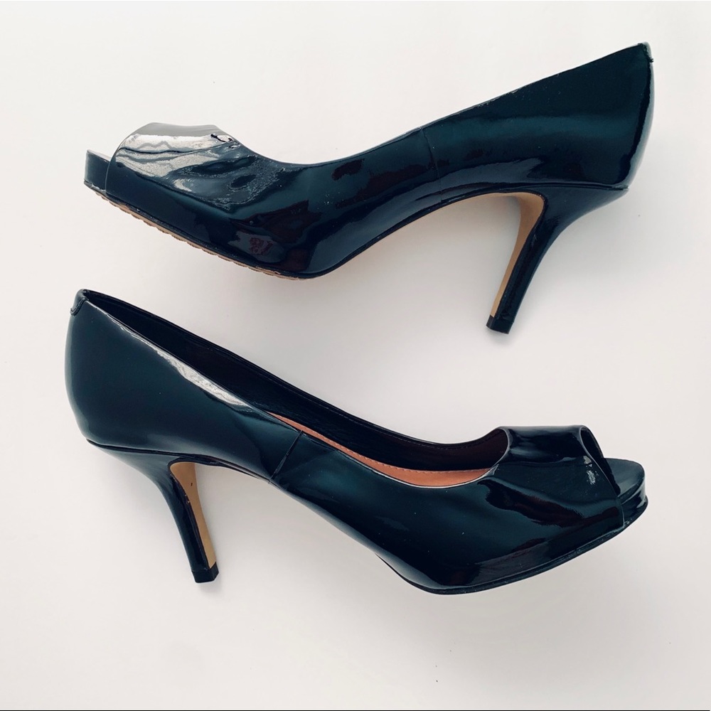Vince Camuto Black Patent Peep-toe Pumps *New*